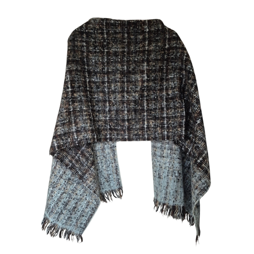 Mohair Blend Woven Knit Scarf Ombre Gray Mint Made in France